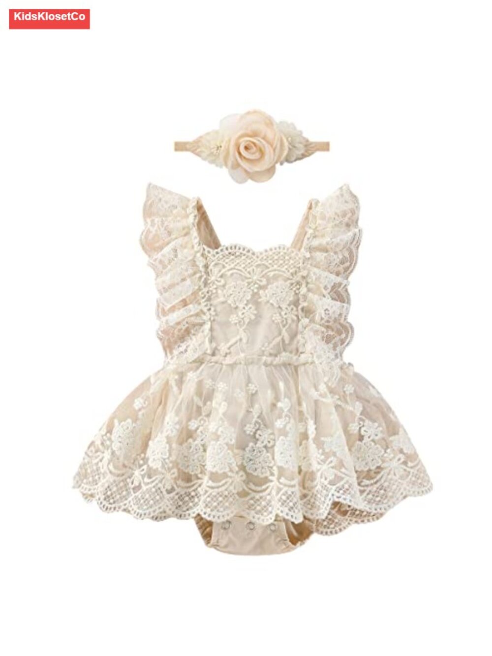 Baby Girl Lace Romper Dress with Headband for Birthday Cake Smash Photography